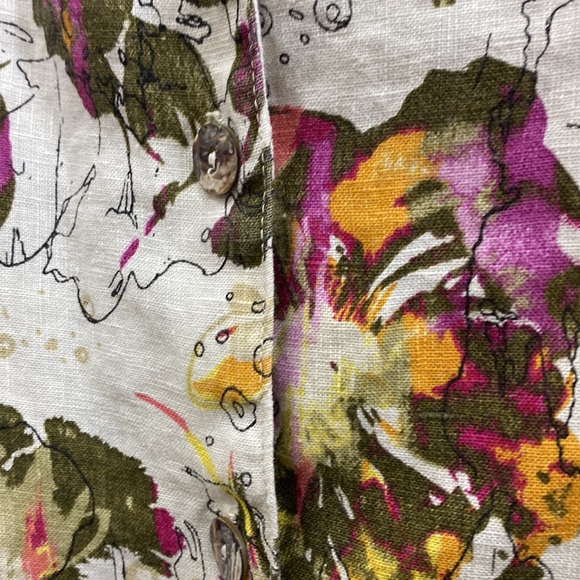 CLICK by Color me Cotton women’s Large linen floral print button down blouse top - Picture 4 of 5